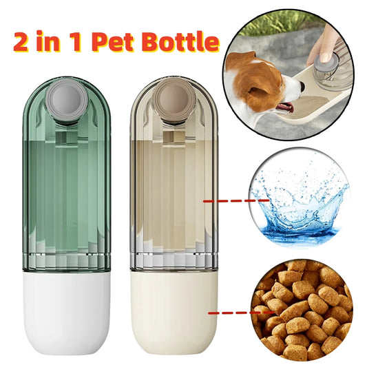 Hundetrinkflasche 2 in 1 Flasche für Wasser und Futter. Ideal für Spaziergänge