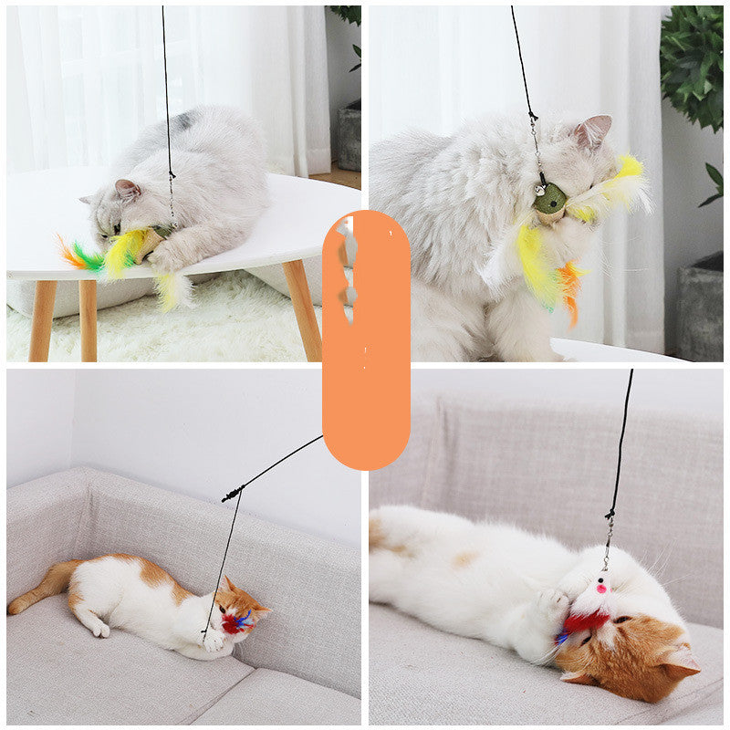 Katzenstange - Lustiger Cat Stick mit langer Federstange: Interaktiver Spielspaß für Ihre Katze